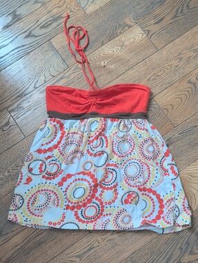 VINTAGE Roxy Orange Strapless Summer Top with Polka Accent